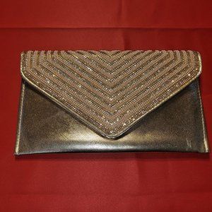 Gold Glitter Beaded Formal Envelope Clutch